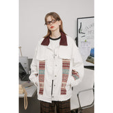 Unisex Jacket Retro Patchwork Casual Jacket Men's Lapel Overalls